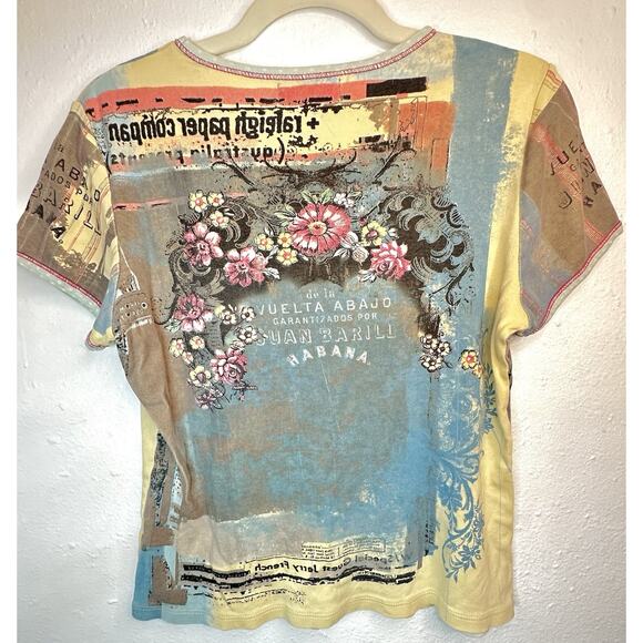 Vintage Y2K Vanilla Sugar Size Medium Jeweled French Floral Whimsy Blouse - Picture 4 of 9